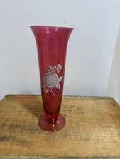 Cranberry Etched Glass Vase picture