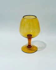 Vintage Mid Century Modern Amber Glass Brandy Snifter Vase Pedestal Bowl picture