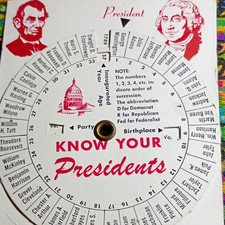 Know Your Presidents Educational Wheel Chart Paper Spinner Politics USA 1950s picture