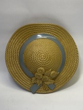 Vintage Burwood 1985 Straw Hat Wall Pocket Blue Ribbon Floral 2705 USA picture