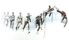 Drawing of Boston University US Olympic high jumper John Thomas 1960 Old Photo picture