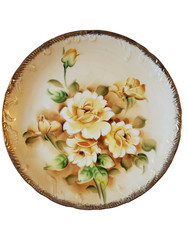 Vintage plate Yellow Rose MCM Gold Trim collector Display China Decor flower picture