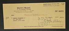 Zeppo Marx Comedic Actor, Signed Autograph Check Dated 1973 picture