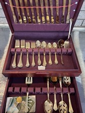 Vintage 68Pc Rogers Gold Plated Pavilion 12 Set 8 Serving  Stainless Steel Box picture
