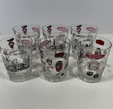 Vintage Reno Nevada Harrah’s Casino Theme Drink Glass 6 Lot Glasses picture