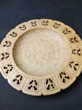 Antique Stone Round Brown Hand Carved Decorative Plate 8.5