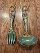 VTG MCM Arnels Mushroom Ladle & Fork Wall Hanging 1973 Decor Ceramic picture