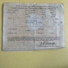 Certificate of Title 1928 HUP SDN A5 Passenger Car Vintage Car (#1) picture