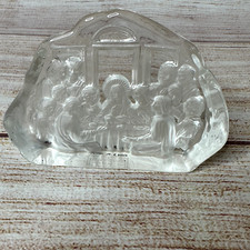 Fifth Avenue Crystal Jesus Christ The Last Supper Frosted Glass Paperweight picture