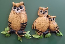 Vintage 1976 Homco Owls Wall Hanging Plaques Set of 2 MCM Retro Decor 7403 USA picture