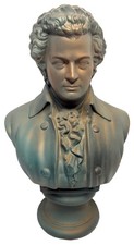 Vintage Mozart Bust Statue 16” Tall ~Classical Composer Sculptor Verdigris Decor picture