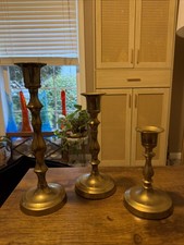 3 Pair Brass Candlestick Candle Holder - Made India 8.5, 7 And 5 Inch picture