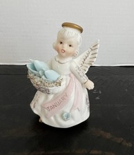 Vintage Lefton January Birthday Angel Figurine 3332 Japan Foil Label Mid Century picture