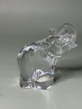 Vintage Steuben Crystal Elephant Figurine Trunk Up Clear Art Glass 3