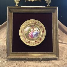 Framed Antique 19th Century Hand Painted Porcelain KPM Plate w/ Gilt Details picture