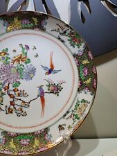 Bird Floral plate bird Oriental Vintage hand painted Asian Plate gold gilded picture