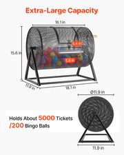 Raffle Ticket Spinner Drum Holds 5000 Tickets or 200 Balls w/ Stand Black picture