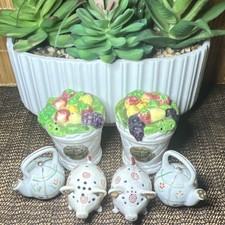 Vintage Japan Ceramic Salt & Pepper Shakers Lot Fruit Basket Teapot Pigs picture