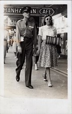 1941 RPPC New York Manhattan Cafe Street Scene Military Couple Sweet Hearts picture