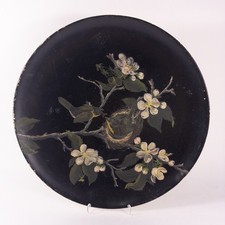 Antique Victorian 1800s Paper Mache Hand Painted Birds Nesting Plate 14