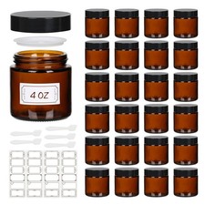 Mcupper 24 Pack 4 oz Amber Glass Jars Inner Liners Black Lids picture