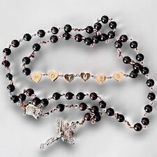 Vintage Rose Gold “Mother” Heart & Brown Rosary Beads Catholic picture