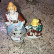 Vintage Made in Occupied Japan Porcelain Lady Figurine Hand Pll 1940s Lot of 2  picture