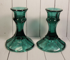 Dark Teal Green Glass Candlesticks 2 qty Vintage 4