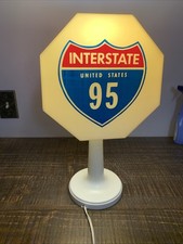 Vtg 1970 Interstate 95 Highway Sign Plastic Table Lamp MCM Retro Pop Art Retired picture