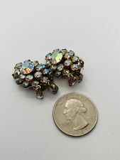 WEISS AURORA BOREALIS CRYSTAL CLIP ON VINTAGE DANGLE EARRINGS DESIGNER picture