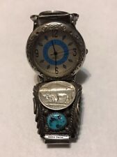 VTG Watch/Bracelet Navajo Turquoise & 925 Silver Buffalo Nickel Cuff Artisan picture