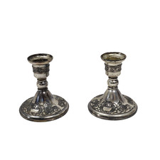 Vintage Silver Plated Candlestick Holders Pair Repousse Scroll Marked Japan picture