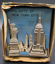 Rare Vtg Highlights of New York City Souvenir Boxed Metal Set Made in Japan 50s picture