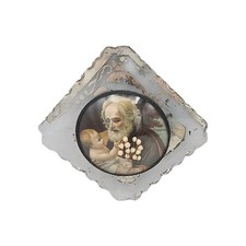Vintage St. Joseph Baby Jesus Religious Convex Glass Frame Dried Flowers 5x5 picture