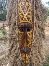 Tribal Primitive African Tiki Tattoo Art Mask with Hair 39”x 6” picture