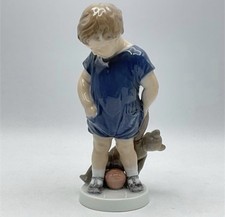 Royal Copenhagen BOY W/ TEDDY BEAR & BALL #3468 Gloss Porcelain Figurine 7 3/4