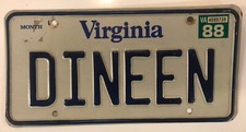 Vanity DINEEN DENEEN license plate Dansen Duneen Din Een 1988 VA picture