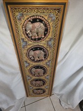Vintage Burmese Kalaga Elephant Tapestry Framed Beaded Sequin Textile Art 50