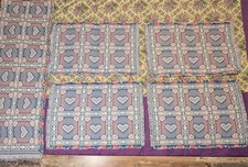 4 Vtg Cotton Woven Blue& Pink Heart Placemats& Runner Cottage Country Core 90s picture