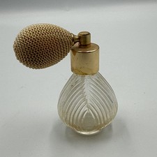 Vintage Clear Crystal Glass Swirl Perfume Bottle Gold Tone Atomizer Mesh Bulb picture