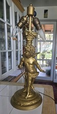 VINTAGE VICTORIAN GILDED BRASS CHERUB HOLLYWOOD REGENCY TABLE  2 BULBS picture