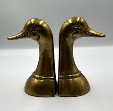 Vintage Solid Brass Mallard Duck Head Bookends Set picture