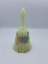 Fenton Dianthus on Custard Satin Bell Hand Painted Pink Blue Flowers picture