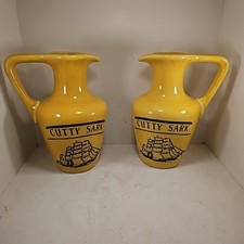 Lot Of 2 Vintage Cutty Sark Scotch Whiskey 24 Ounce Ceramic Yellow Bar Pitcher picture