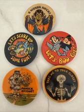 Vintage Lot 6 LET'S BOO-GIE I Wanna Neck Halloween HALLMARK Pin PINBACK Button picture