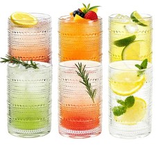 Elitrivox Vintage Hobnail Drinking Glasses Set 6, 16 Oz Glass Cups Embossed picture