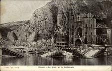 Dinant Belgium Le Pont et la Cathedrale vintage postcard WWI damage e740 picture