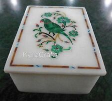 Parrot Pattern Inlay Work Necklace Box White Marble Jewelry Box from Vintage Art picture