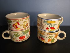 Vintage Soup Mug Set Of 4 Soup Pop Art Stackable Mugs 1970s Tomato Cellery Pea.. picture