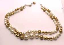 Vintage 60s faux pearl and gold beaded double strand graduated necklace picture